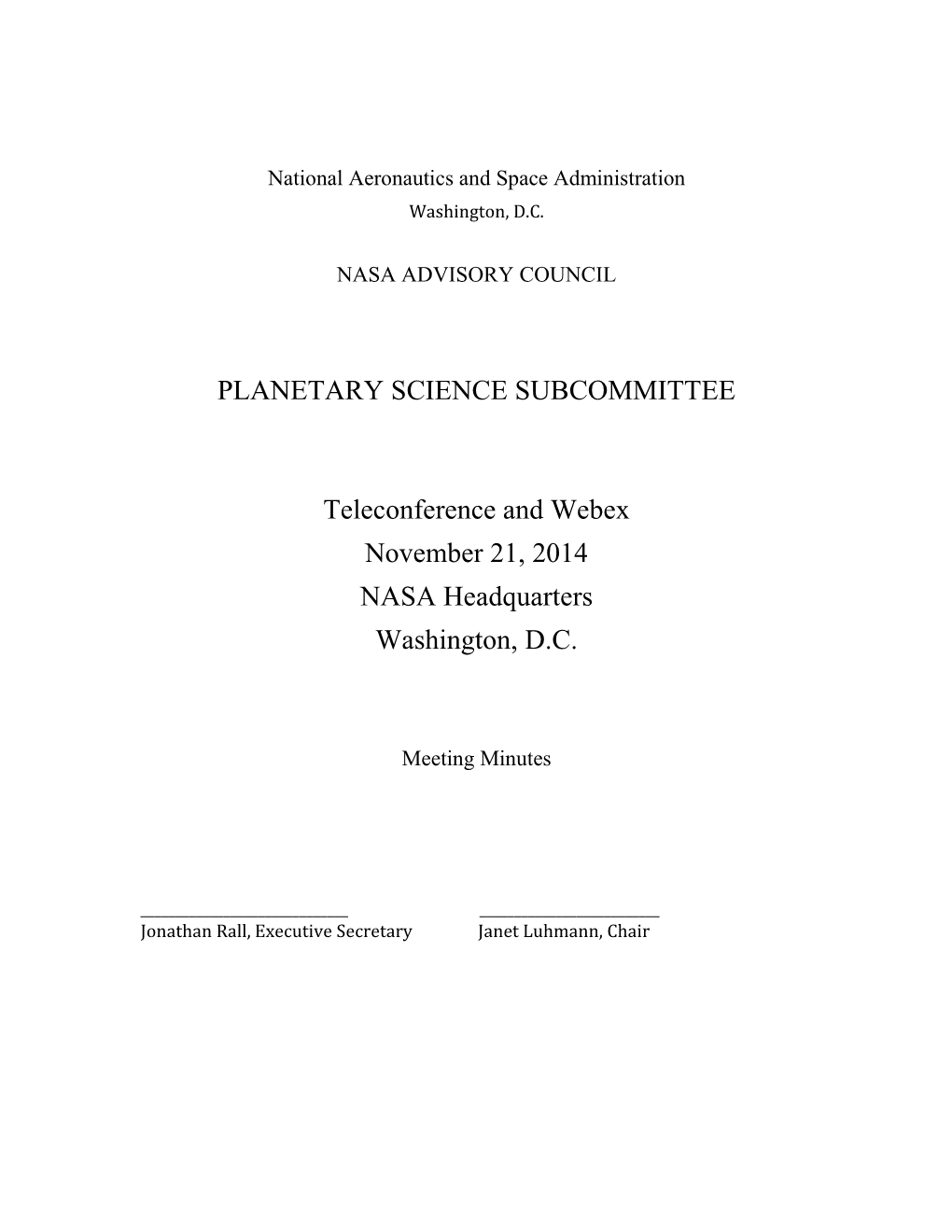 PLANETARY SCIENCE SUBCOMMITTEE Teleconference