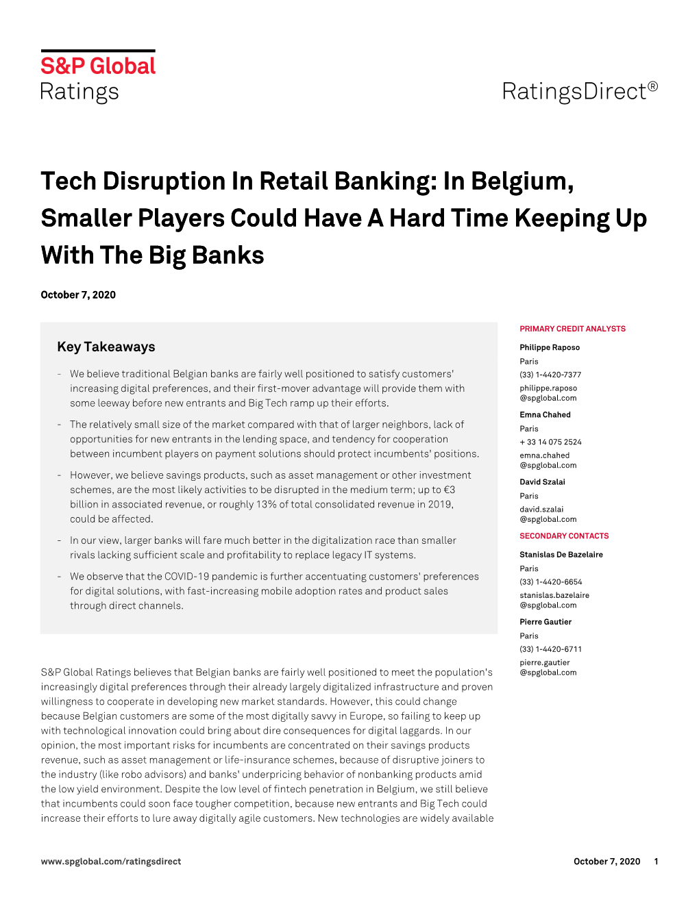 Tech Disruption in Retail Banking: in Belgium, Smaller Players Could Have a Hard Time Keeping up with the Big Banks