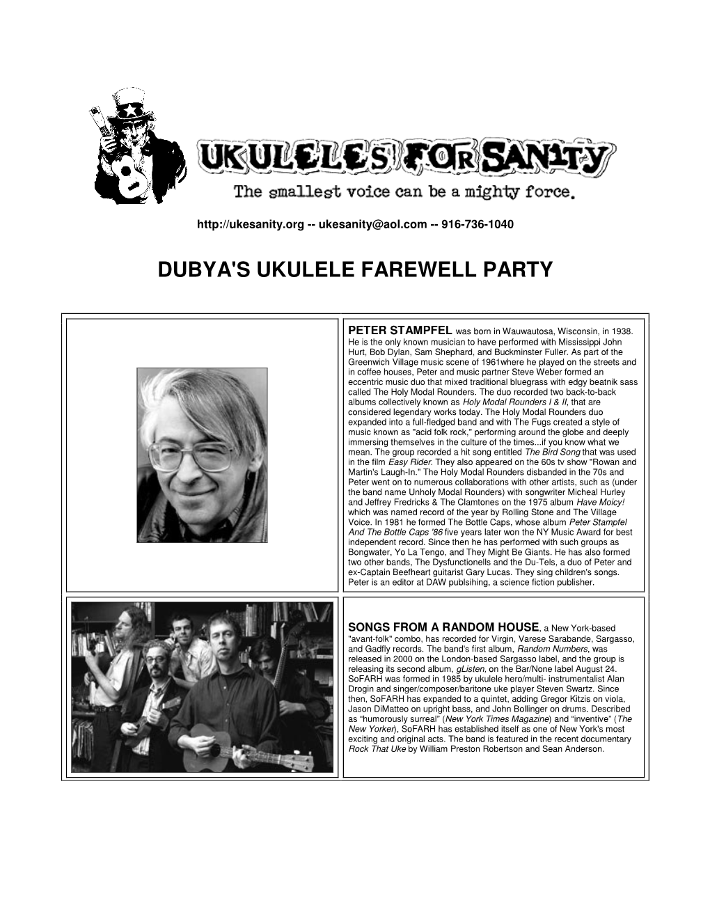 Dubya's Ukulele Farewell Party