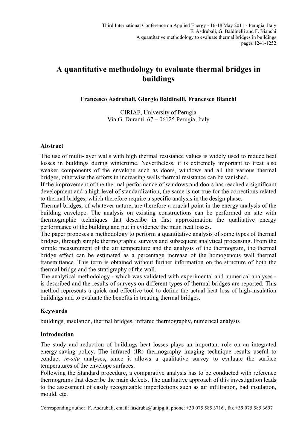 A Quantitative Methodology to Evaluate Thermal Bridges in Buildings Pages 1241-1252