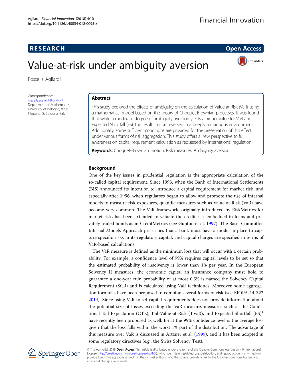 Value-At-Risk Under Ambiguity Aversion Rossella Agliardi