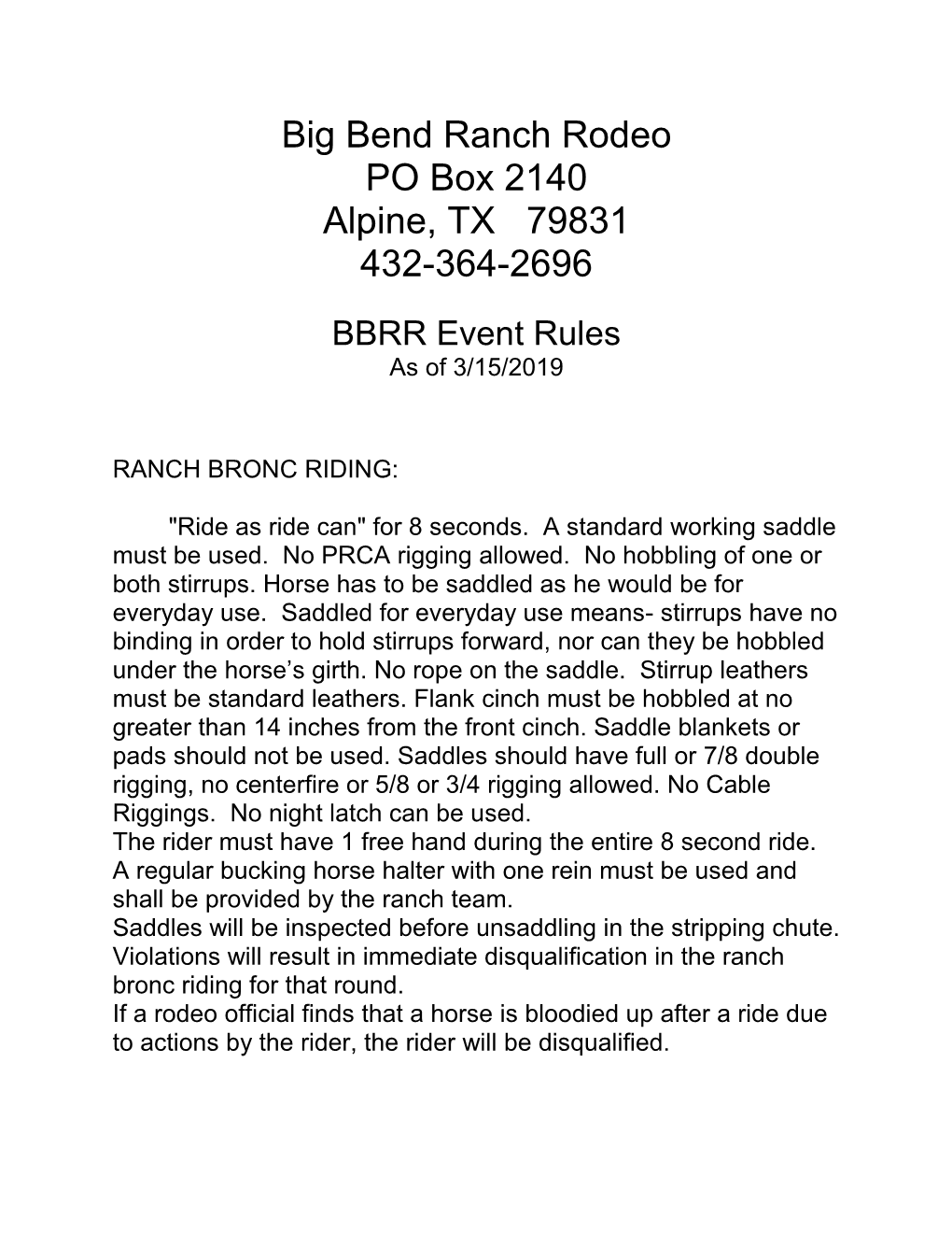 2019 BBRR Official Rules