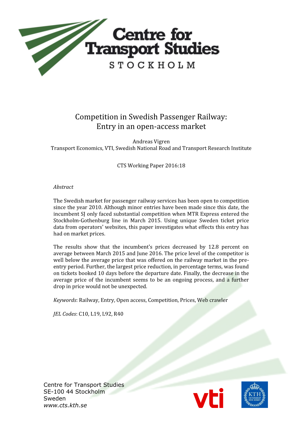 Competition in Swedish Passenger Railway: Entry in an Open-Access Market
