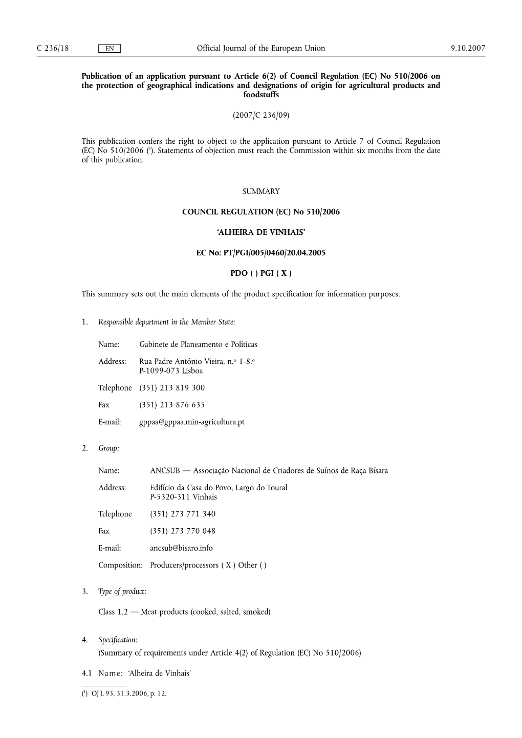 Of Council Regulation (EC) No 510/2006 on the Protection of Geographical Indications and Designations of Origin for Agricultural Products and Foodstuffs