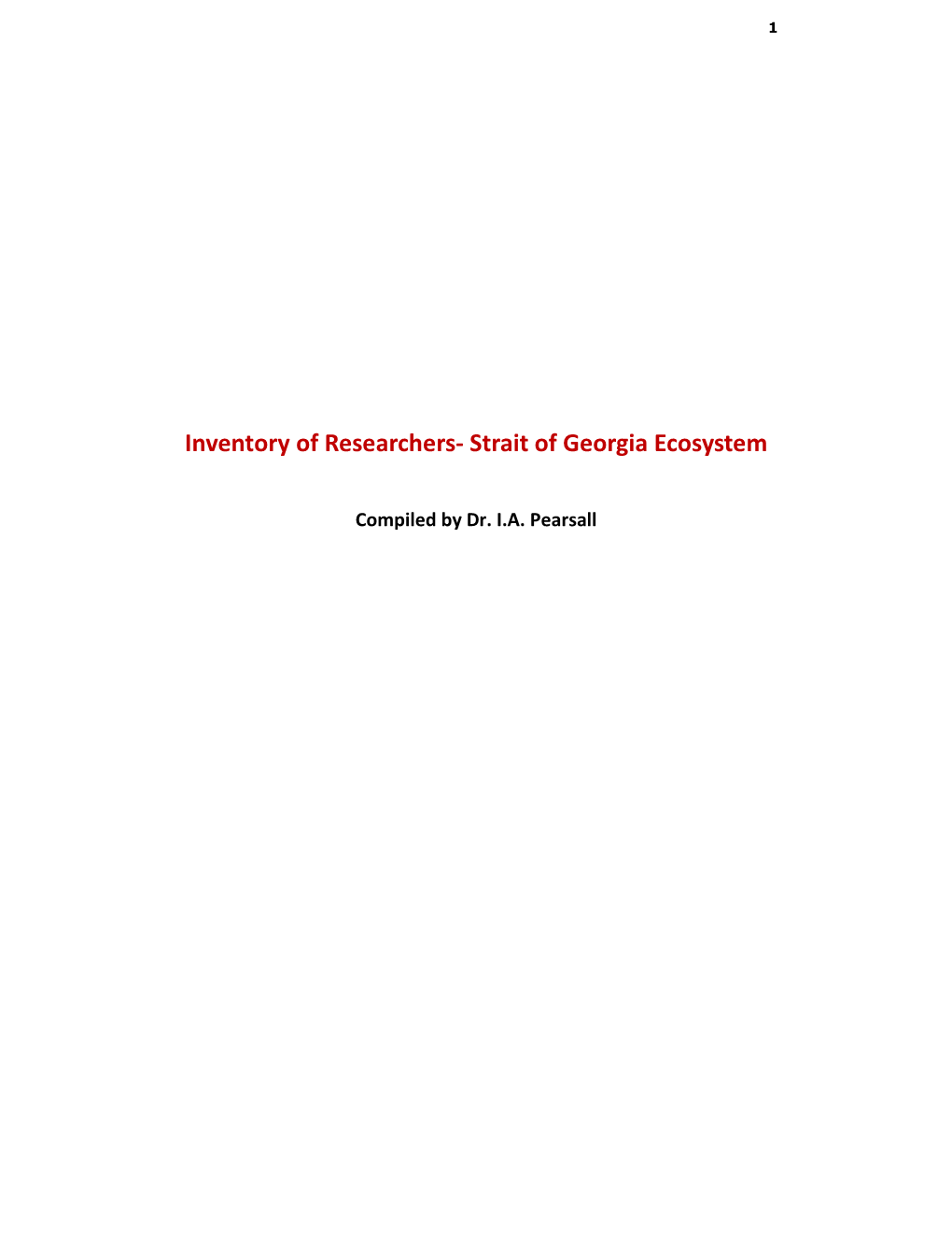 Inventory of Researchers- Strait of Georgia Ecosystem