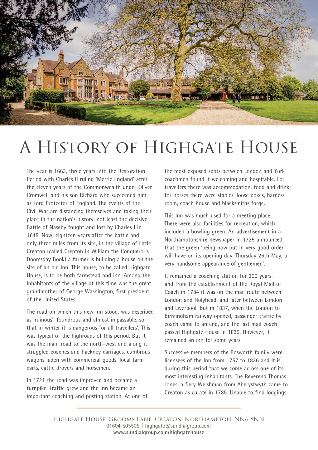A History of Highgate House