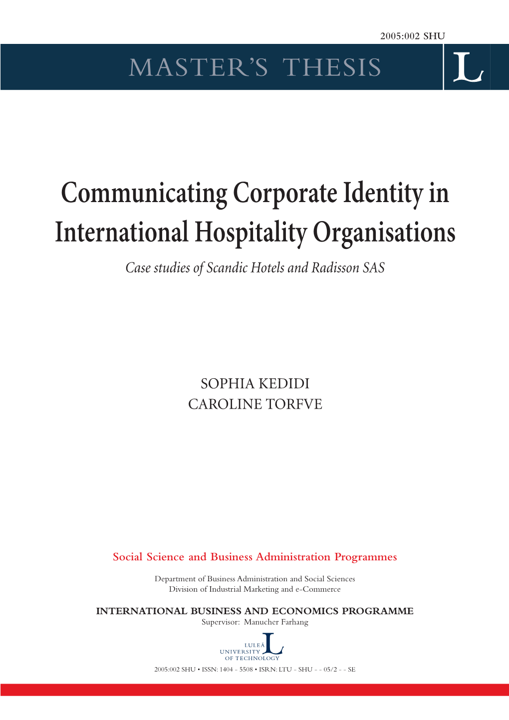 Communicating Corporate Identity in International Hospitality Organizations