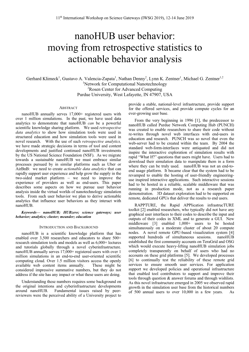 Nanohub User Behavior: Moving from Retrospective Statistics to Actionable Behavior Analysis