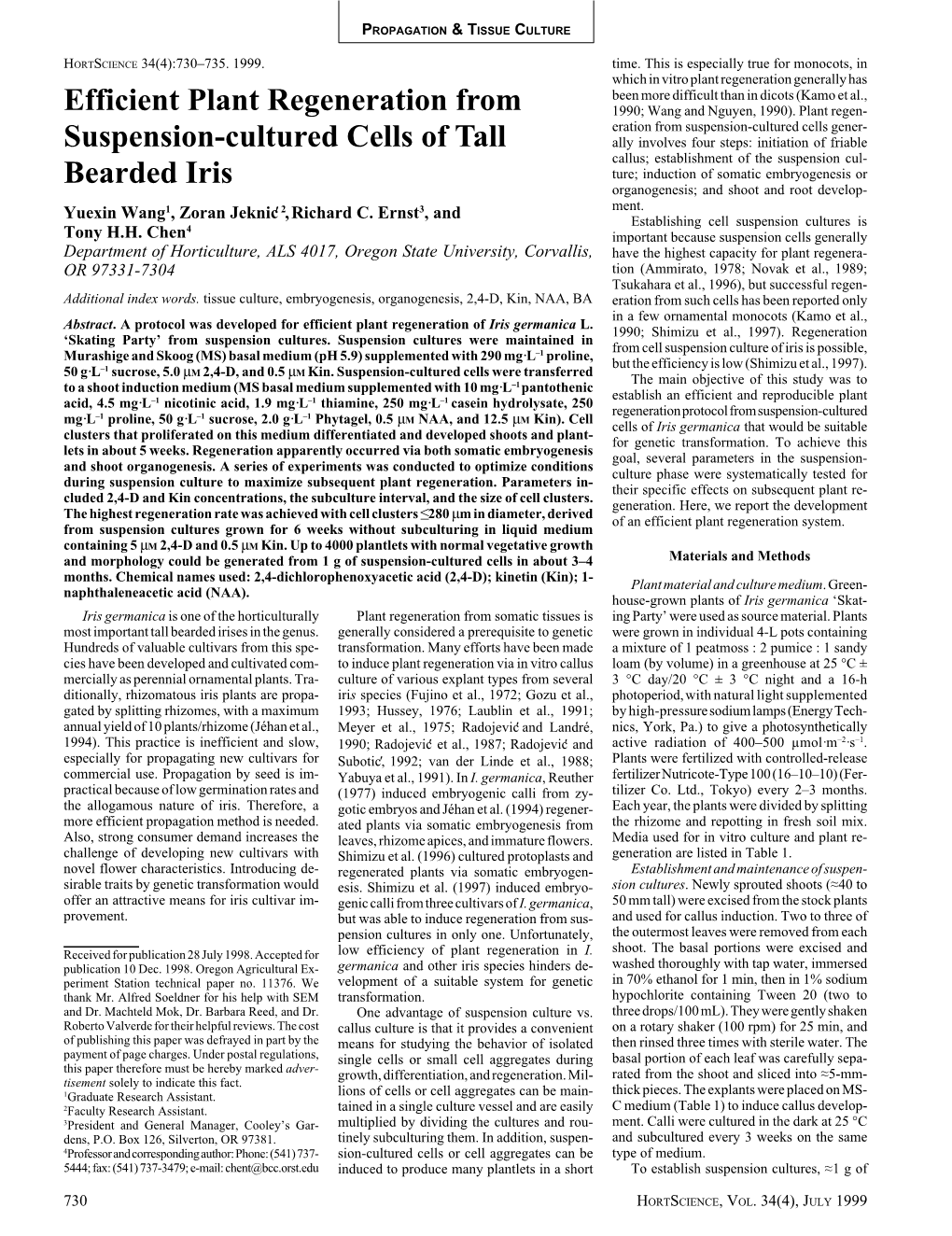 Efficient Plant Regeneration from Suspension-Cultured Cells of Tall