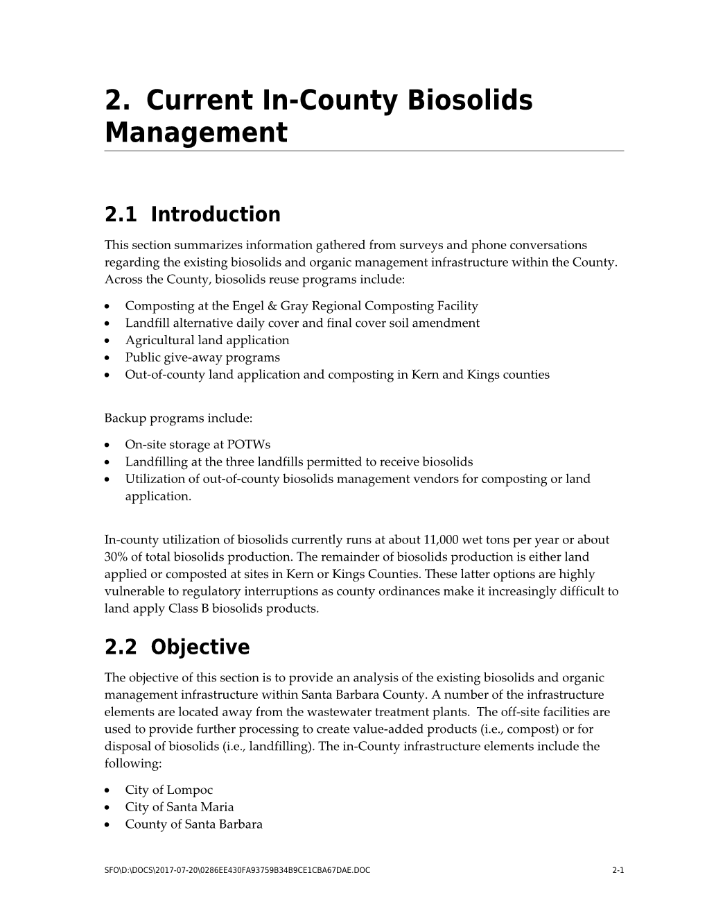 2. Current In-County Biosolids Management