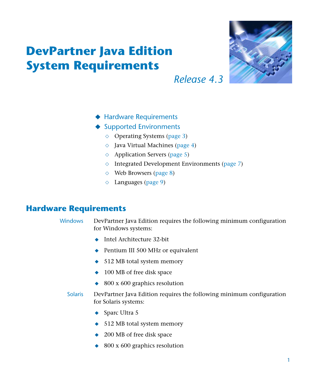 Devpartner Java Edition Supported Environments