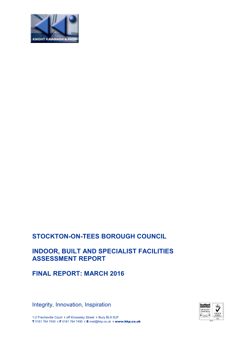 Stockton-On-Tees Borough Council Indoor, Built and Specialist Facilities Assessment