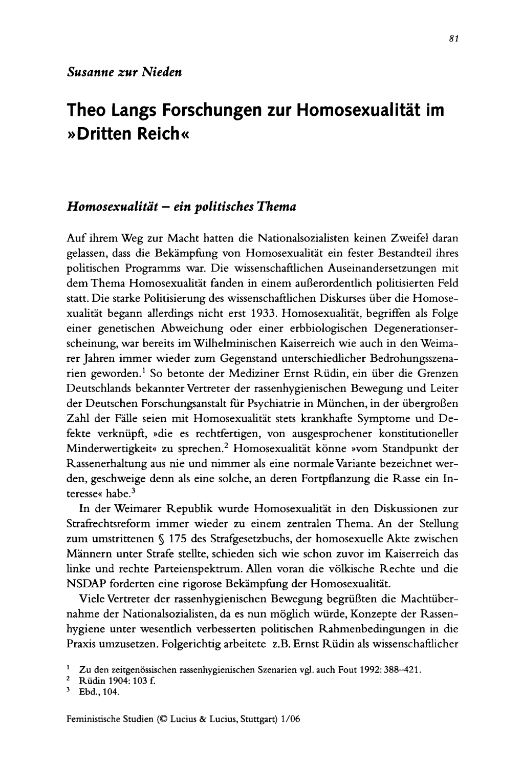 Theo Längs Forschungen Zur Homosexualität Im »Dritten Reich«