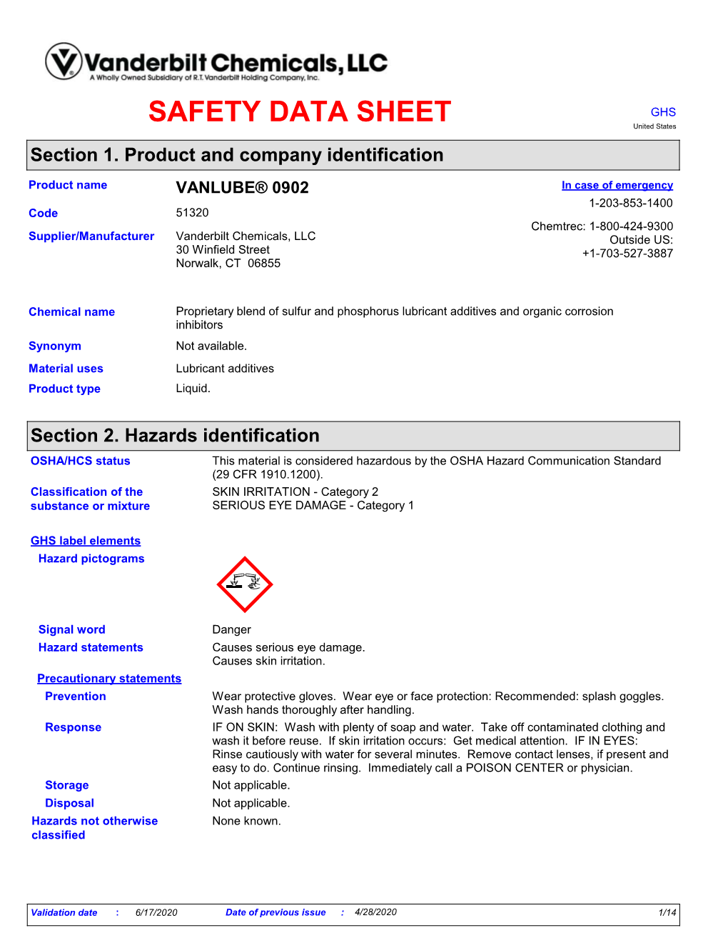 SAFETY DATA SHEET GHS United States Section 1