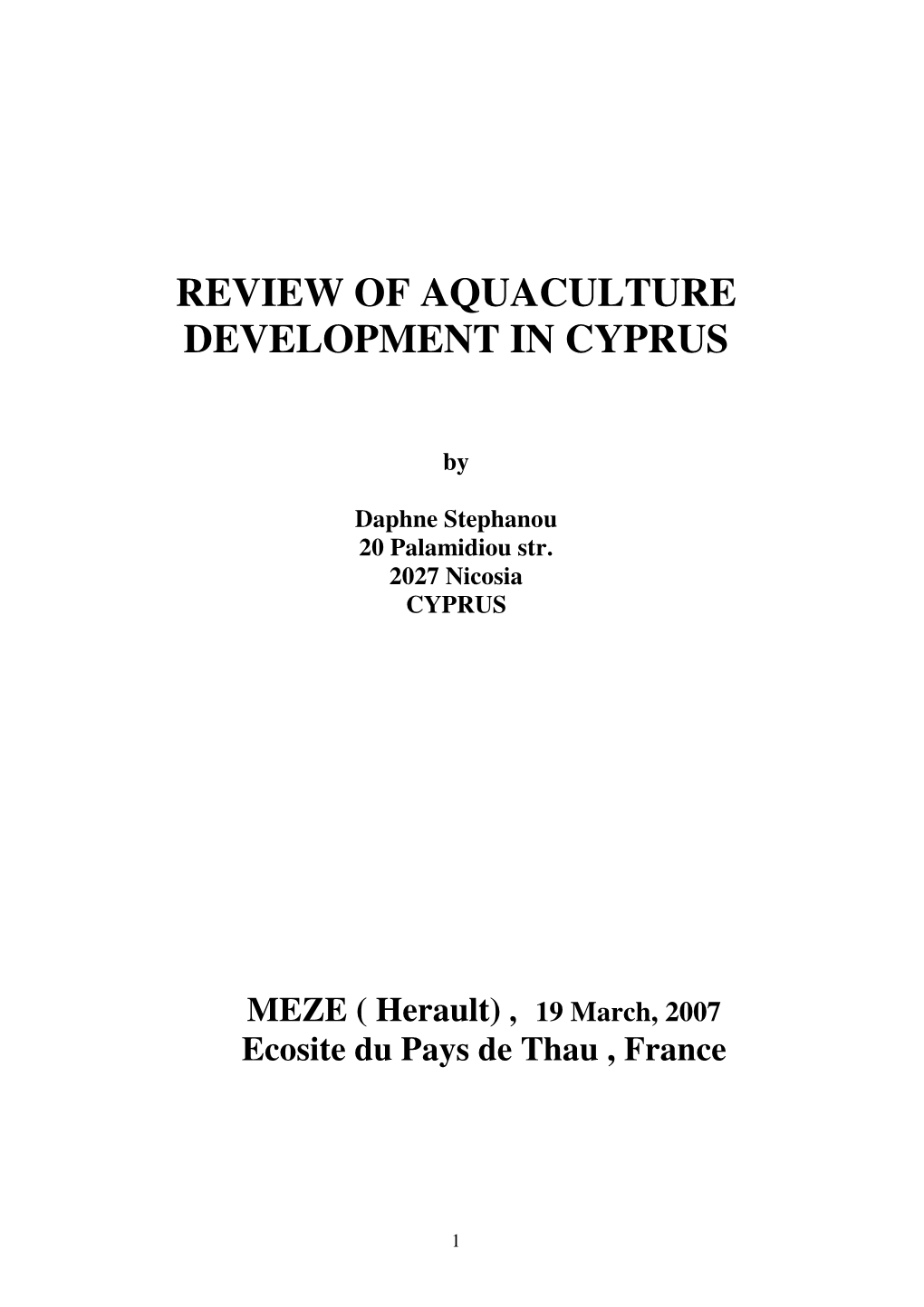Review of Aquaculture Development in Cyprus