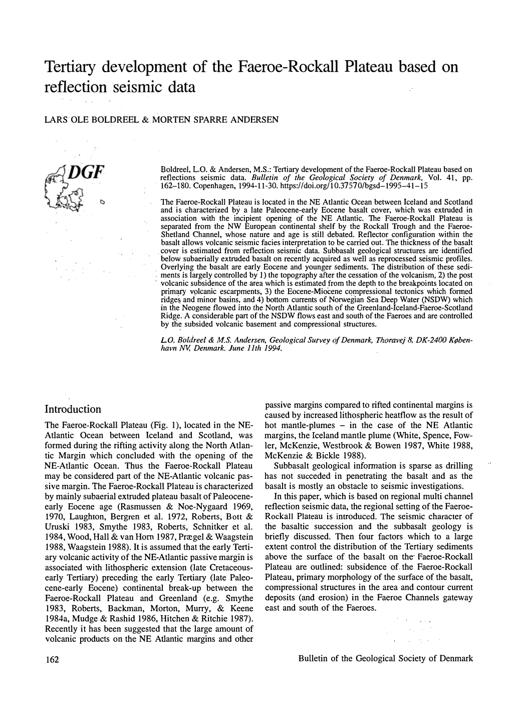 Tertiary Development of the Faeroe-Rockall Plateau Based on Reflection Seismic Data