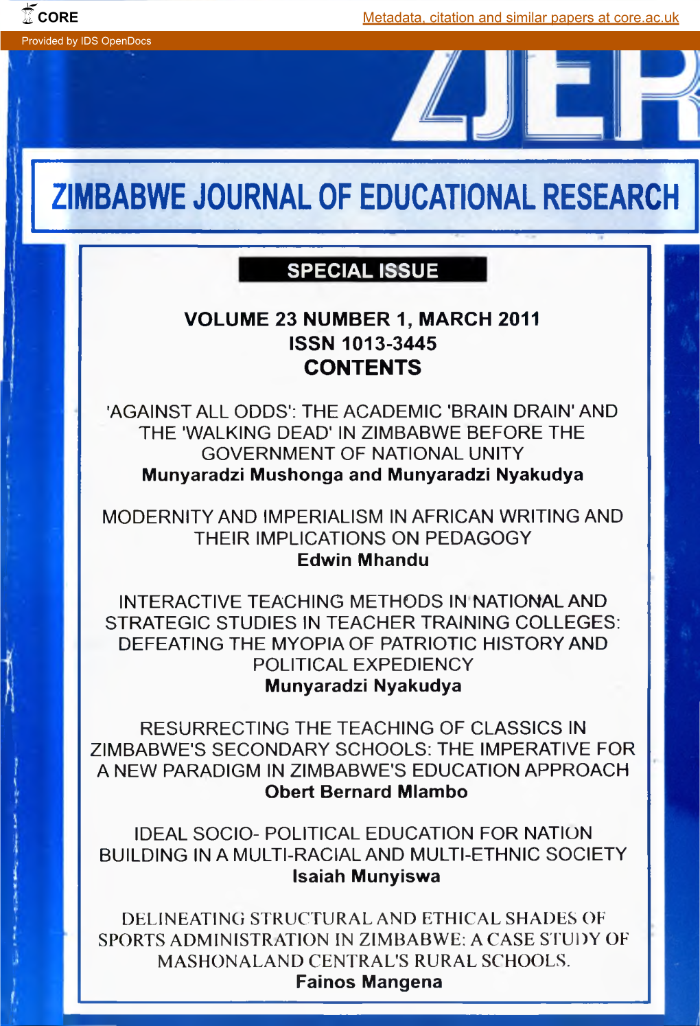 Zimbabwe Journal of Educational Research