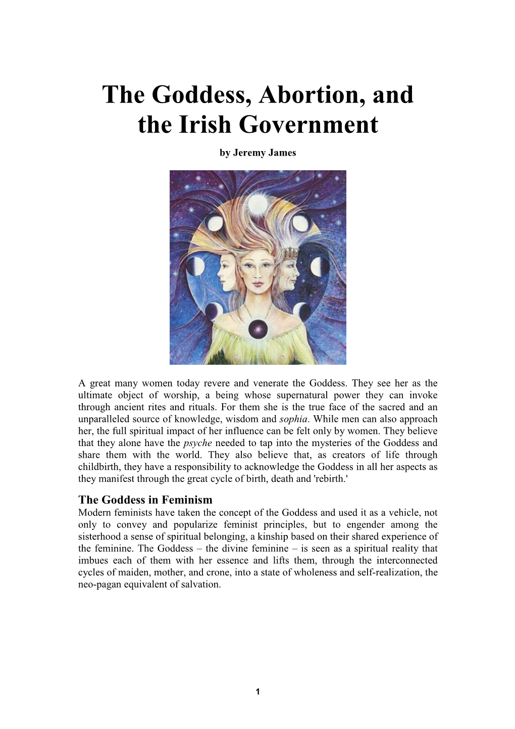 The Goddess, Abortion, and the Irish Government