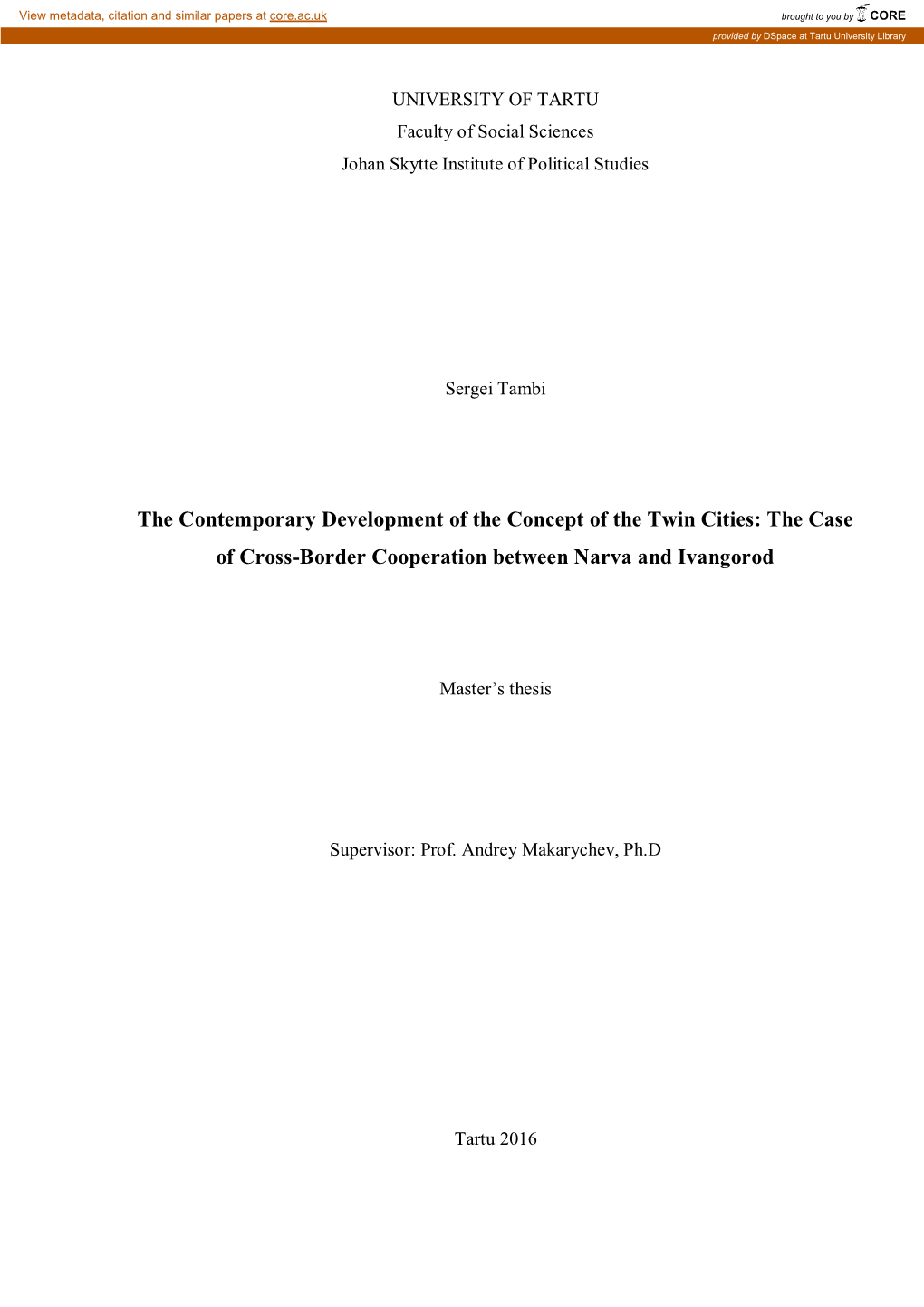 The Contemporary Development of the Concept of the Twin Cities: the Case of Cross-Border Cooperation Between Narva and Ivangorod