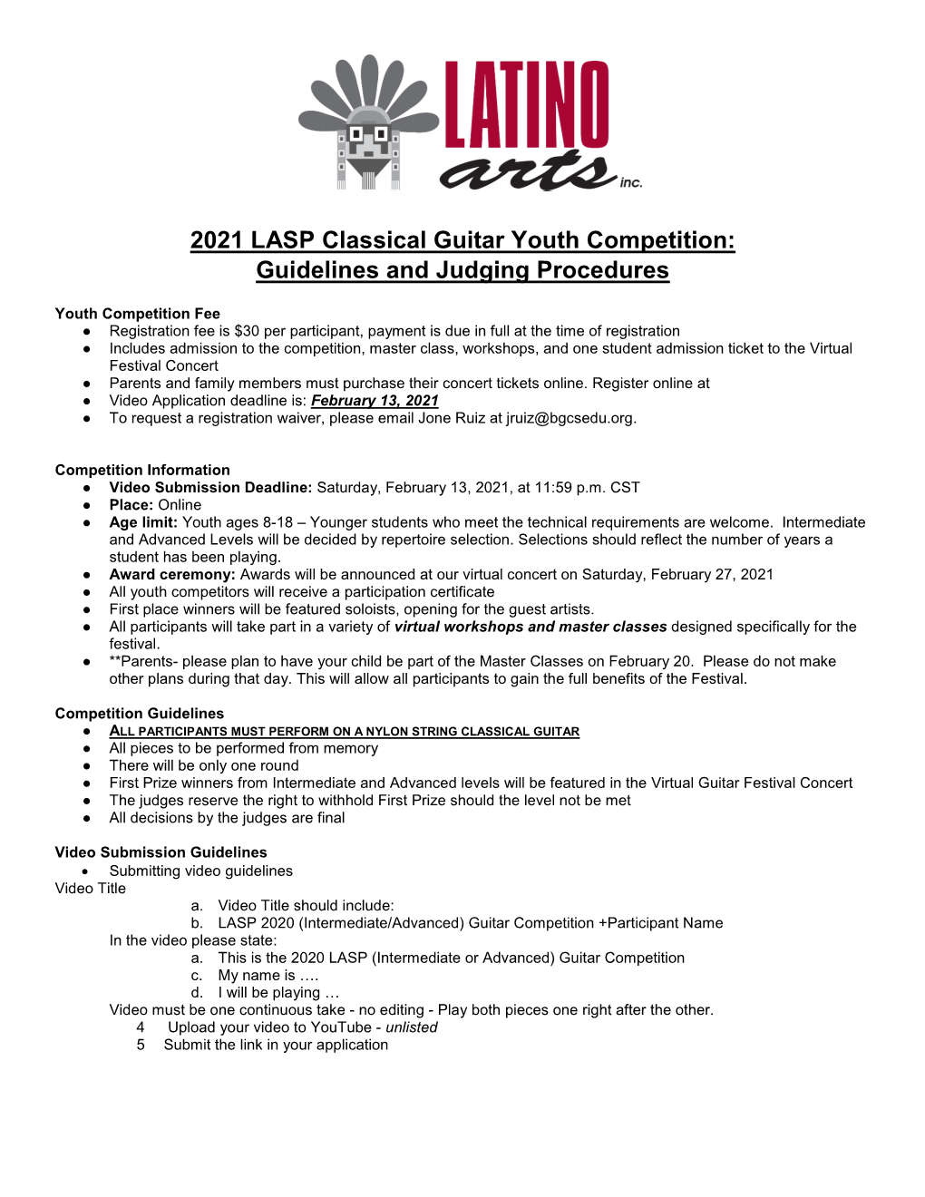 2021 LASP Classical Guitar Youth Competition: Guidelines and Judging Procedures