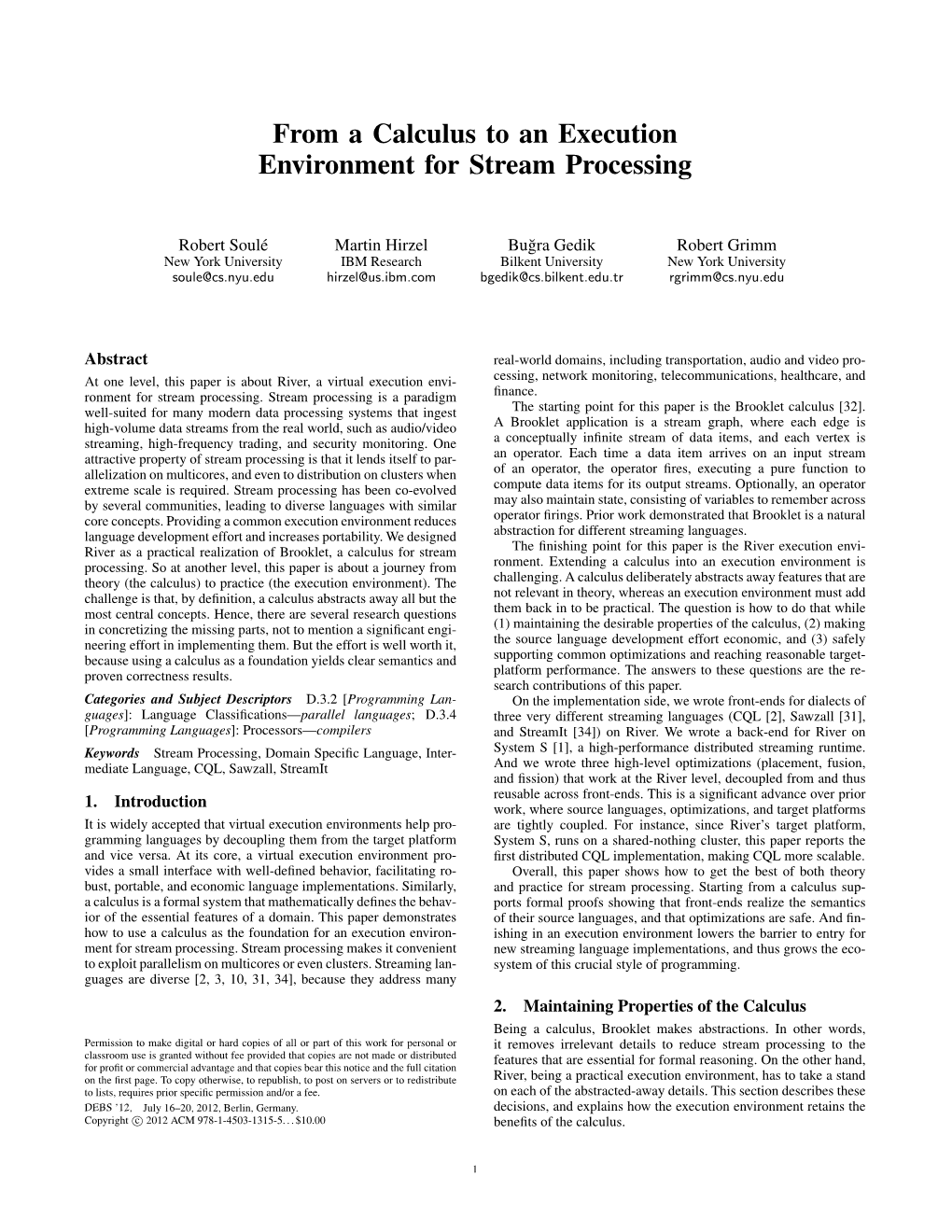 From a Calculus to an Execution Environment for Stream Processing