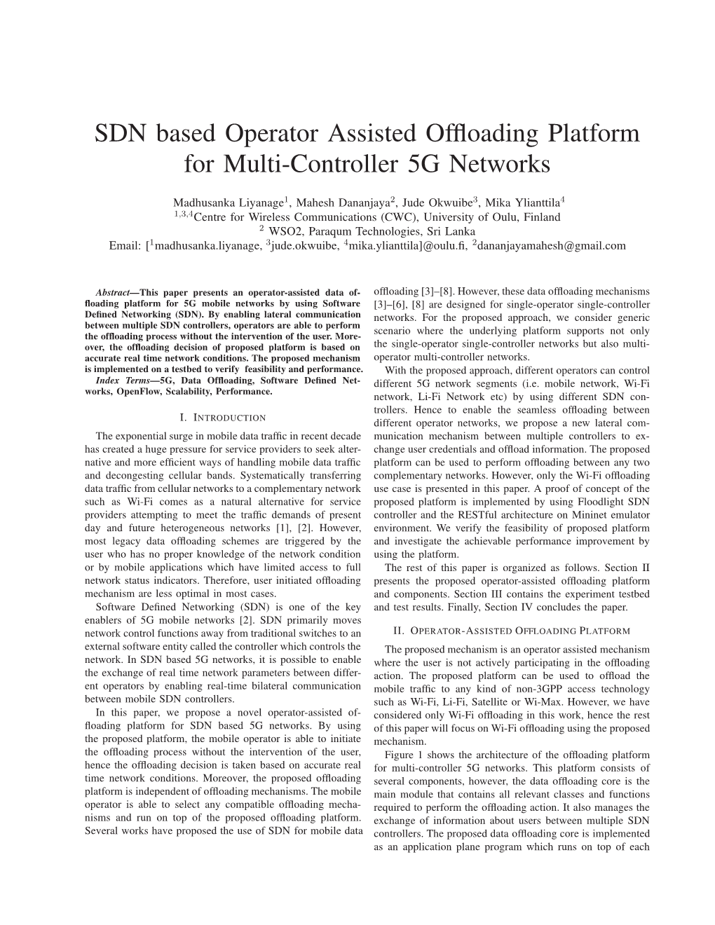 SDN Based Operator Assisted Offloading Platform for Multi-Controller 5G Networks