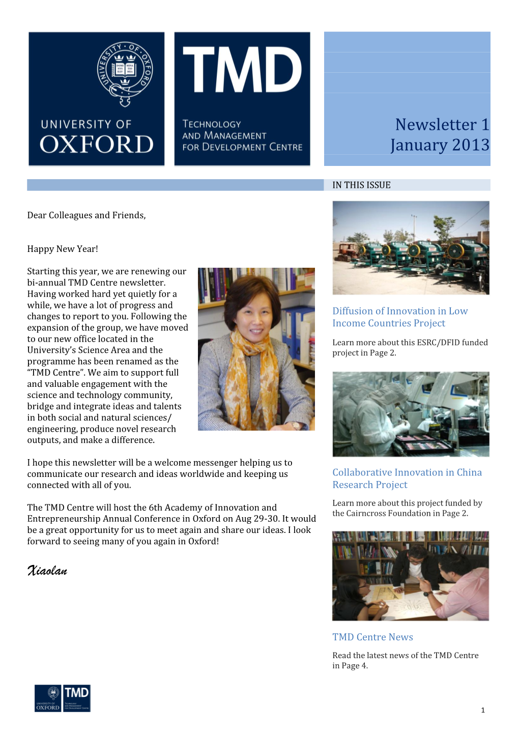 Newsletter 1 January 2013