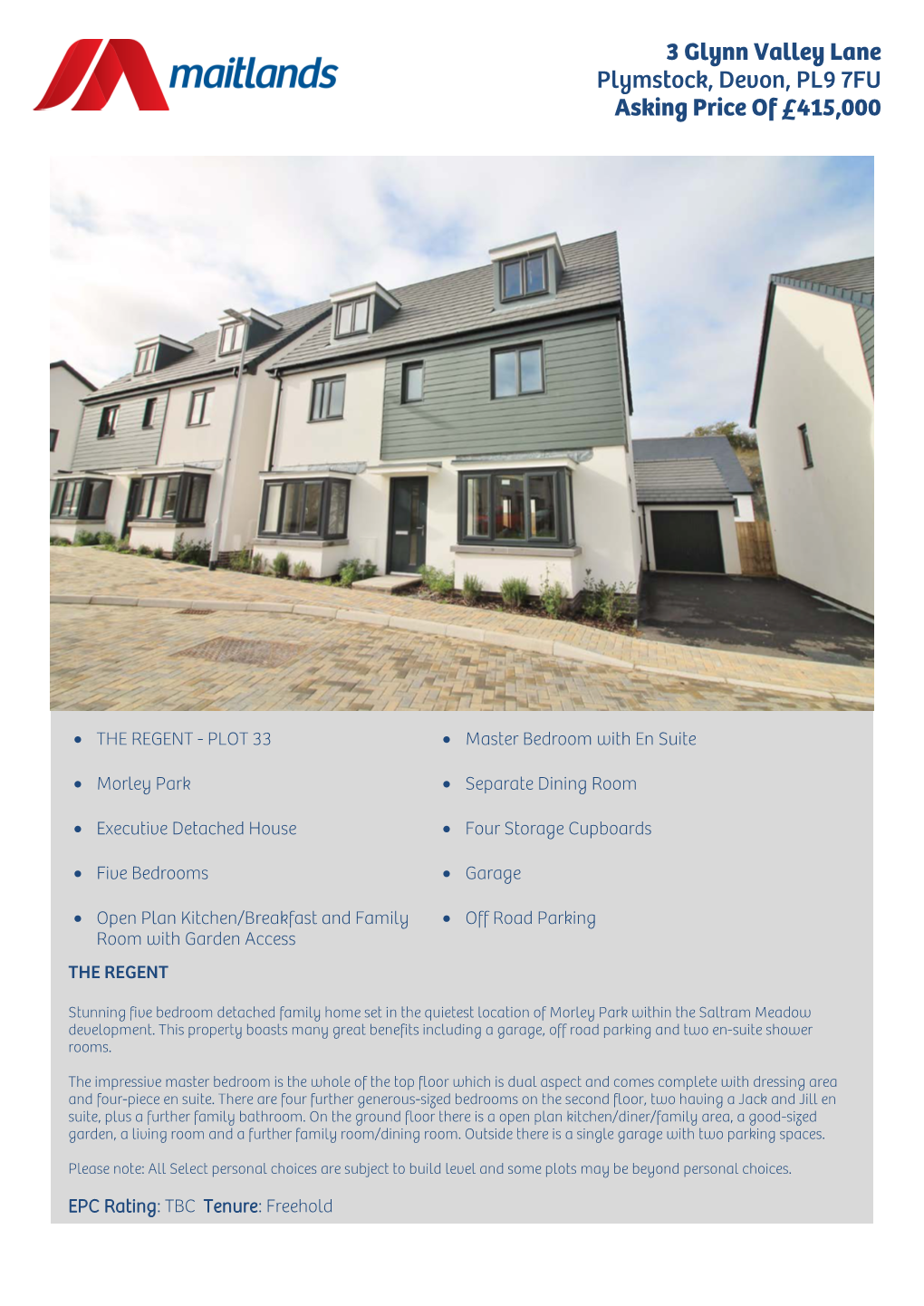 3 Glynn Valley Lane Plymstock, Devon, PL9 7FU Asking Price of £415,000