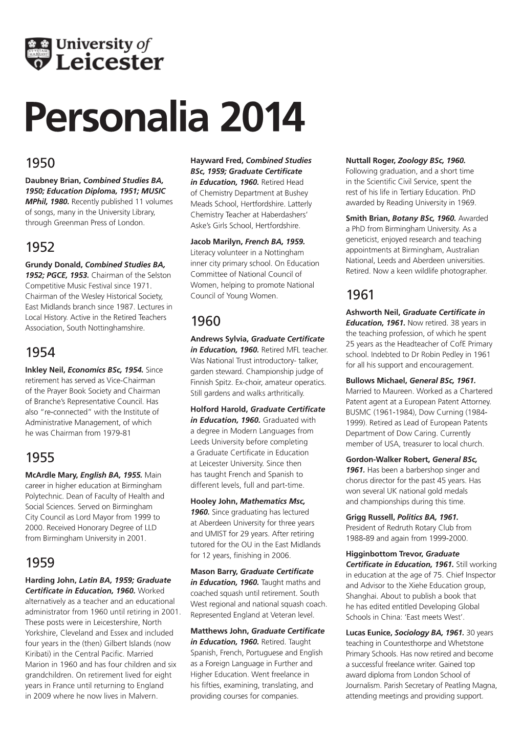 Personalia 2014