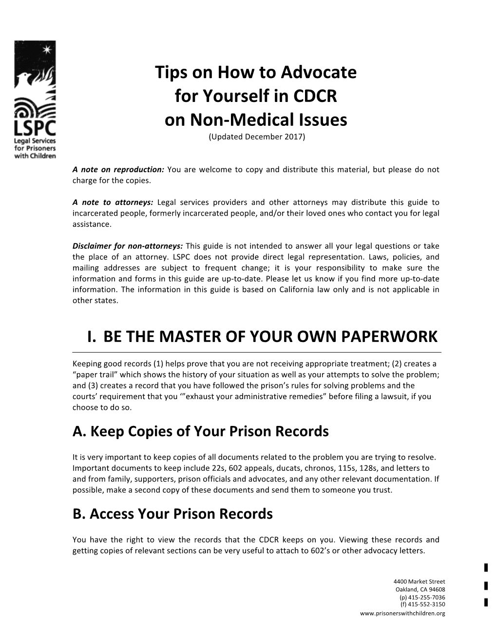Tips on How to Advocate for Yourself in CDCR on Non-Medical Issues (Updated December 2017)