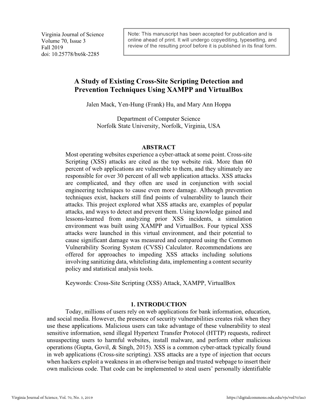 A Study of Existing Cross-Site Scripting Detection and Prevention Techniques Using XAMPP and Virtualbox