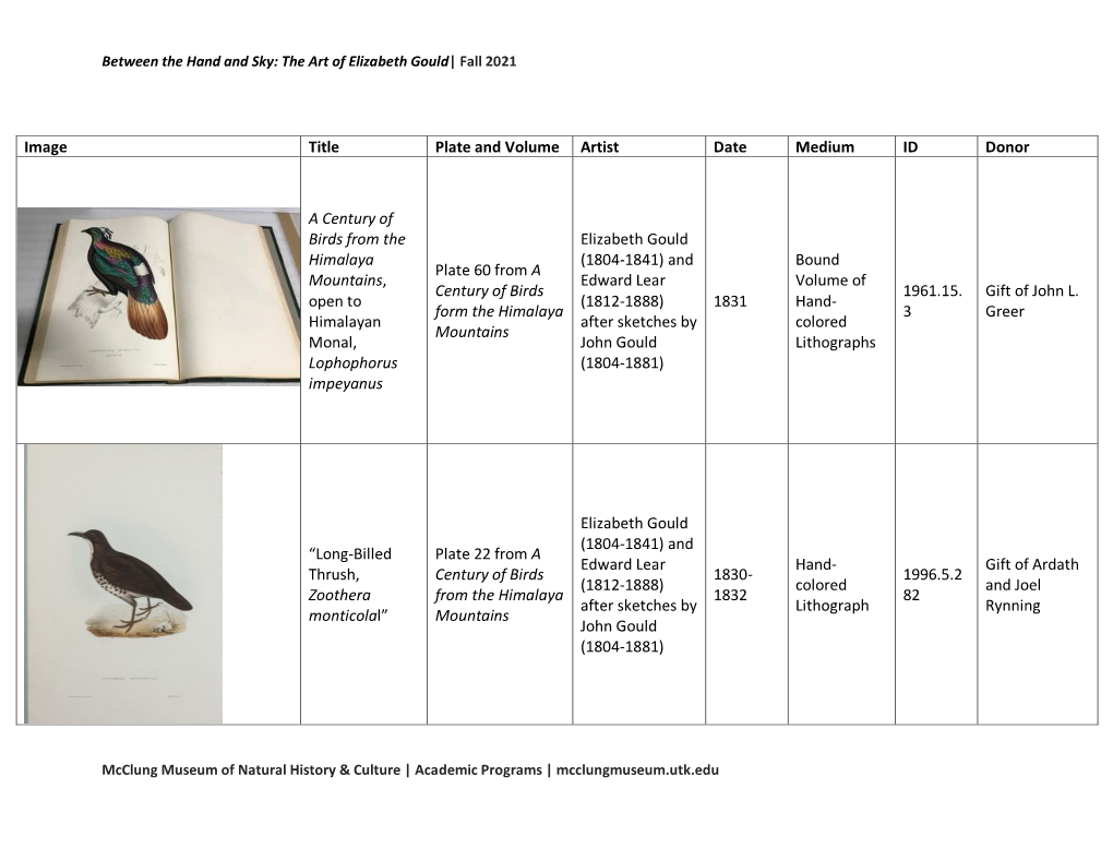 Between the Hand and Sky – Checklist