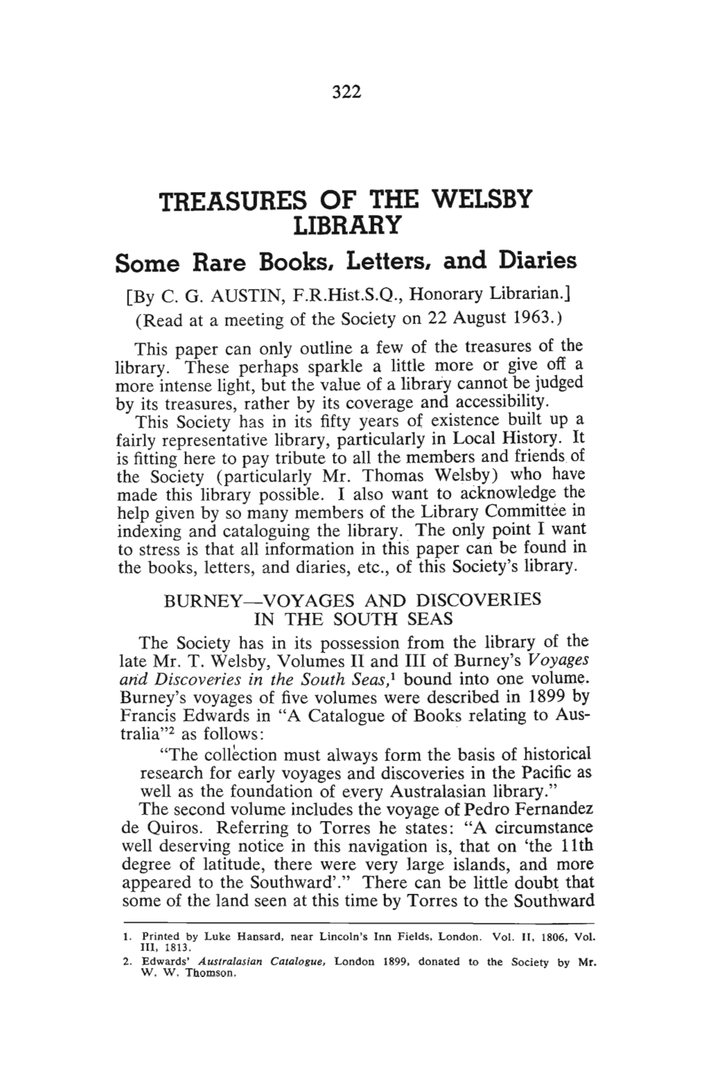 TREASURES of the WELSBY LIBRARY Some Rare Books, Letters, and Diaries [By C