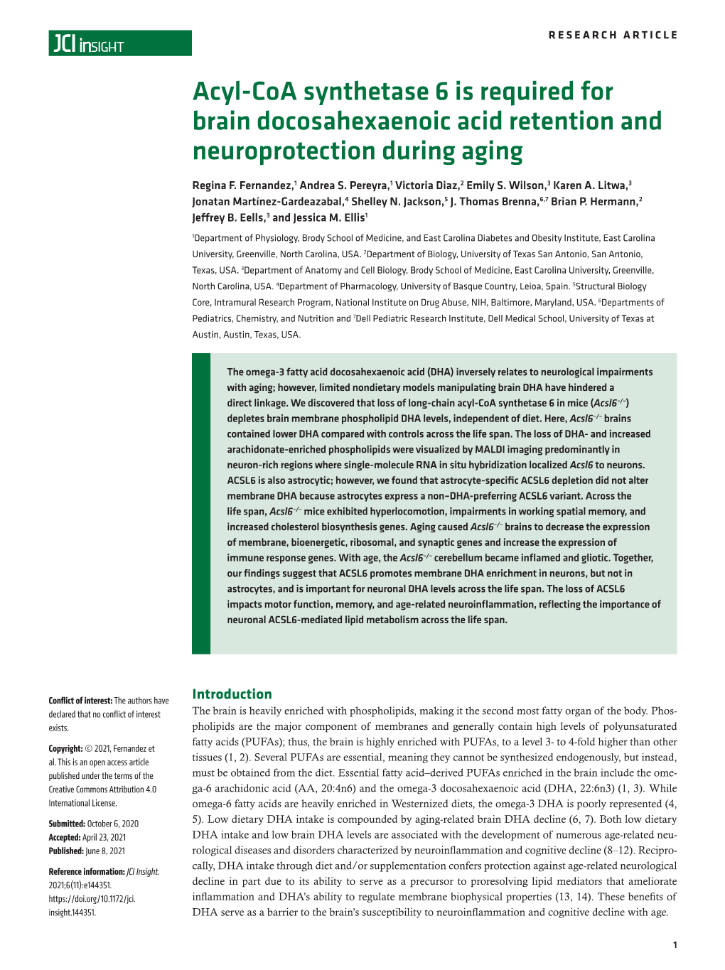 Acyl-Coa Synthetase 6 Is Required for Brain Docosahexaenoic Acid Retention and Neuroprotection During Aging