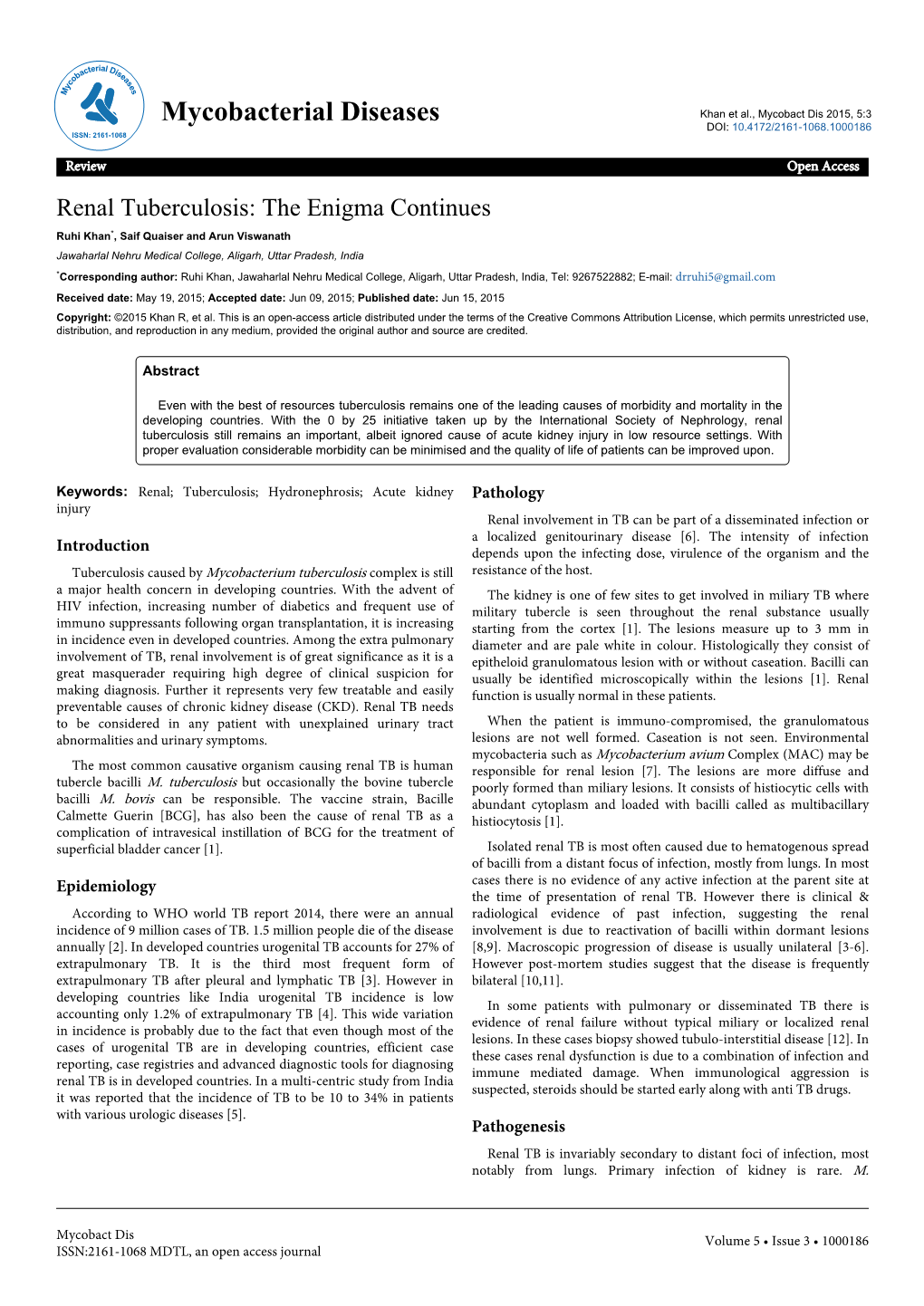 Renal Tuberculosis: the Enigma Continues