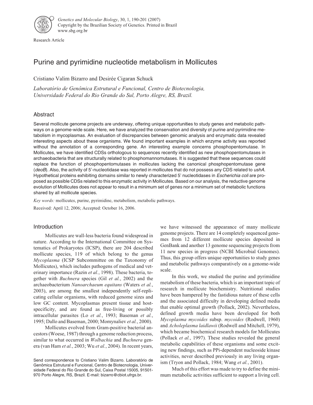 Purine and Pyrimidine Nucleotide Metabolism in Mollicutes