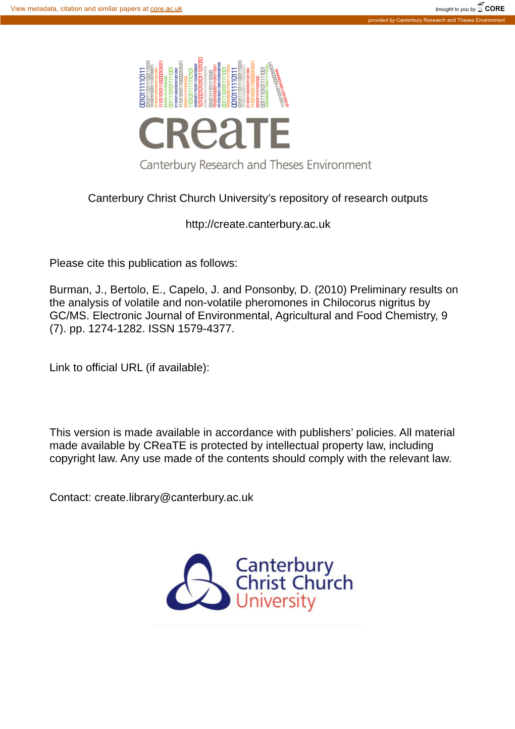 Canterbury Christ Church University's Repository of Research Outputs Http