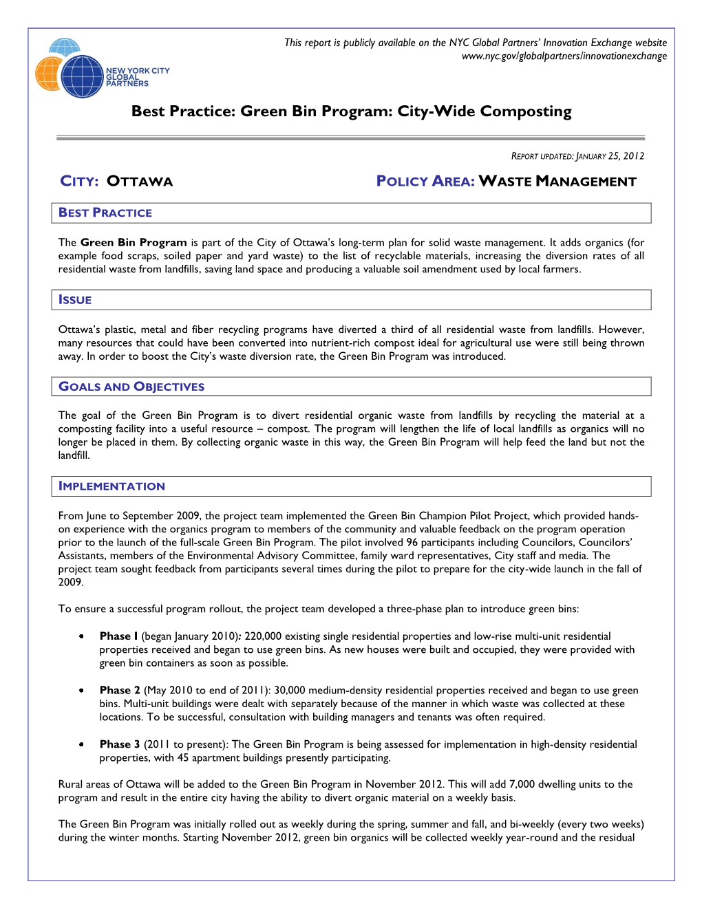 Best Practice: Green Bin Program: City-Wide Composting