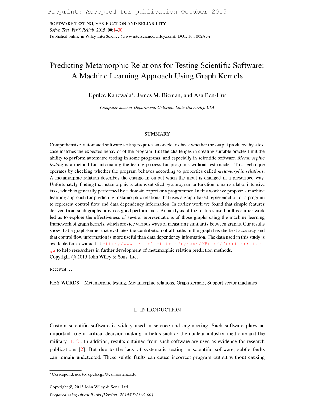 Predicting Metamorphic Relations for Testing Scientific Software 3