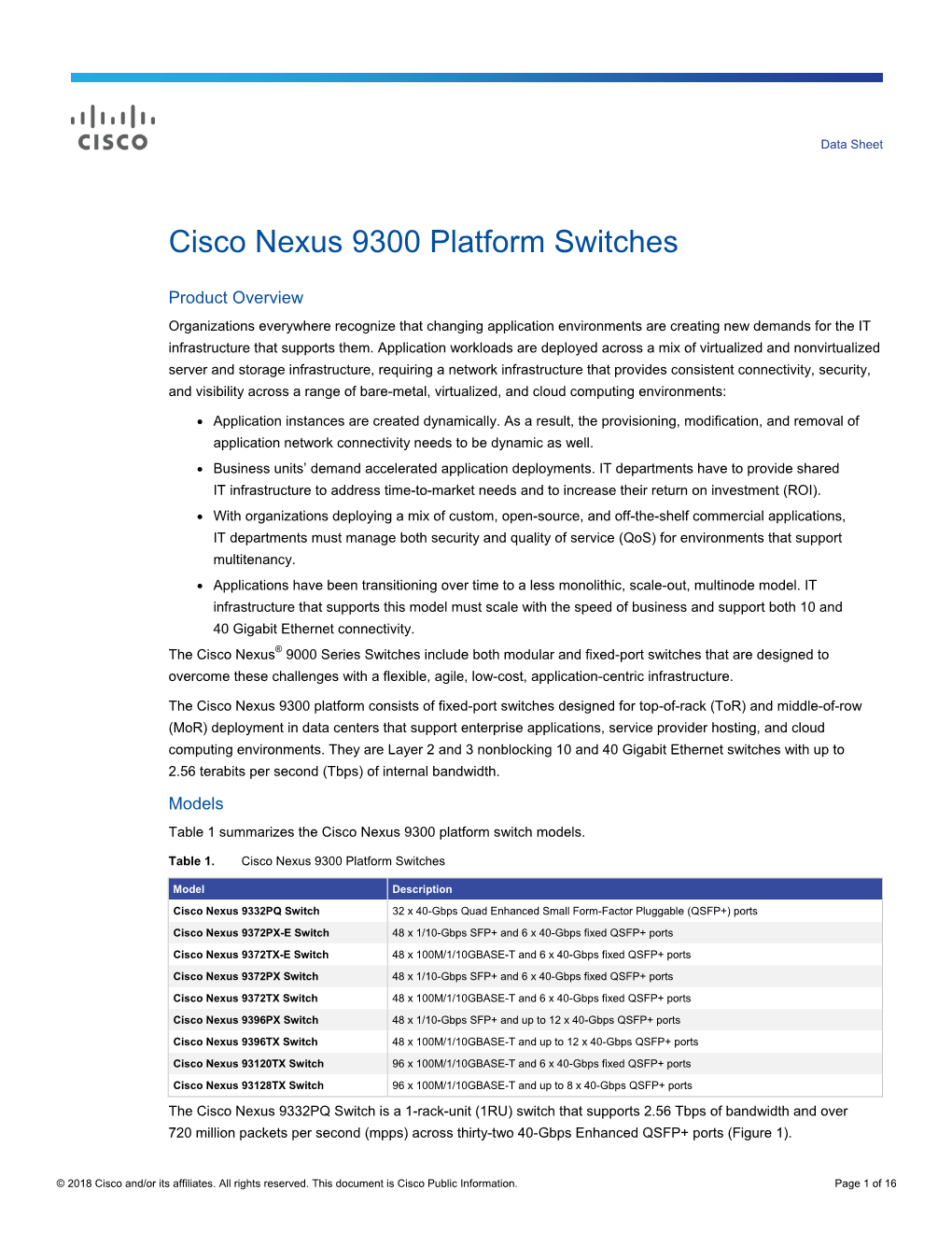 Cisco Nexus 9300 Platform Switches Data Sheet