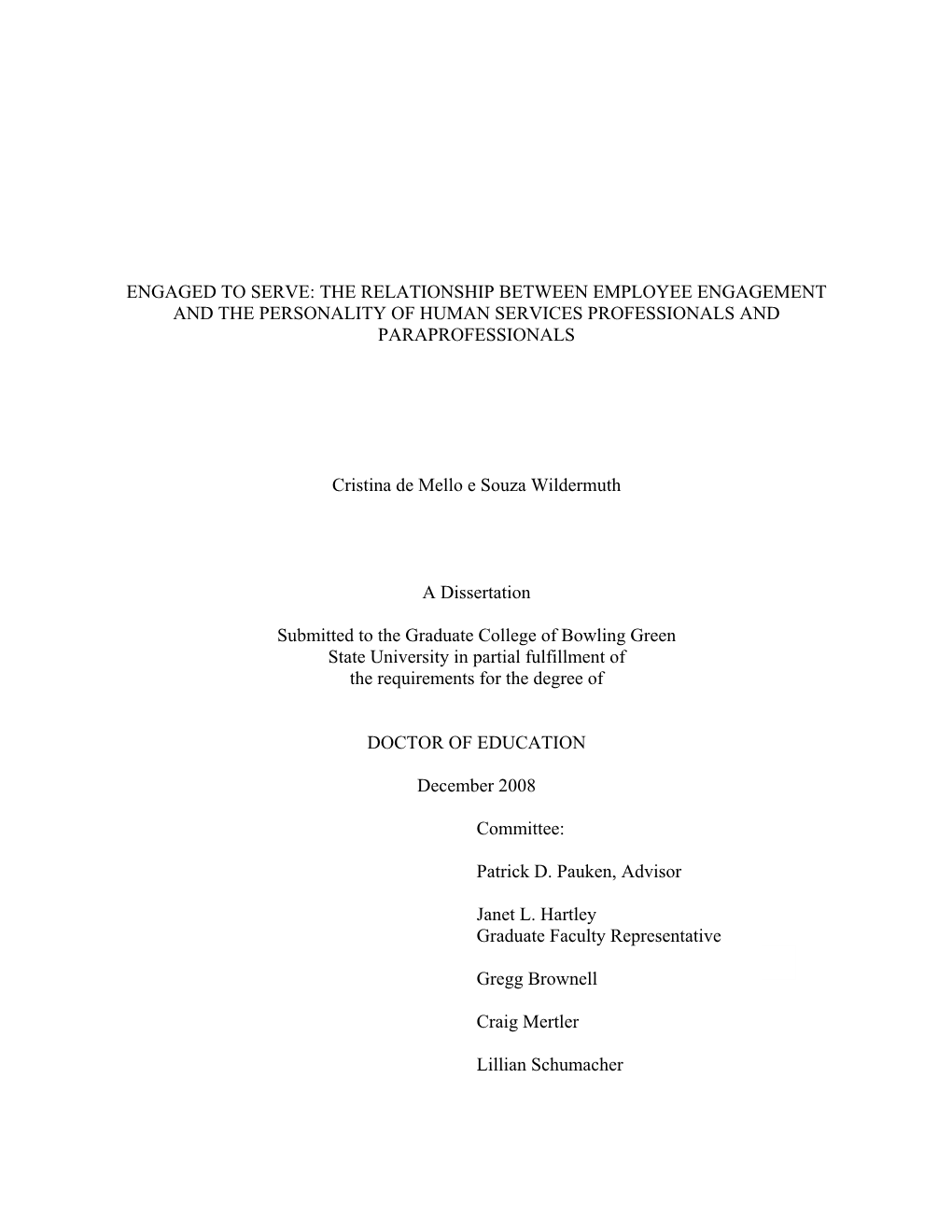 The Relationship Between Employee Engagement and the Personality of Human Services Professionals and Paraprofessionals