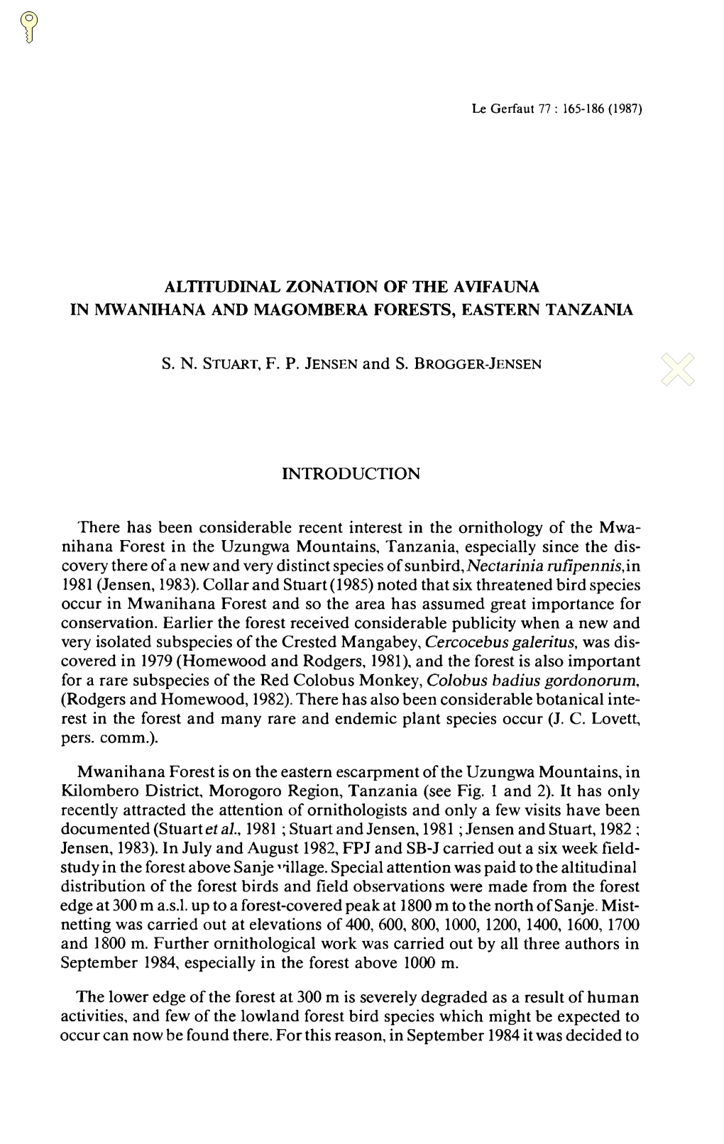 Altitudinal Zonation of the Avifauna in Mwanihana and Magombera Forests, Eastern Tanzania