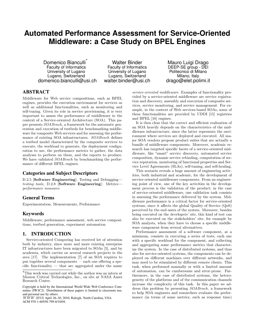 Automated Performance Assessment for Service-Oriented Middleware: a Case Study on BPEL Engines
