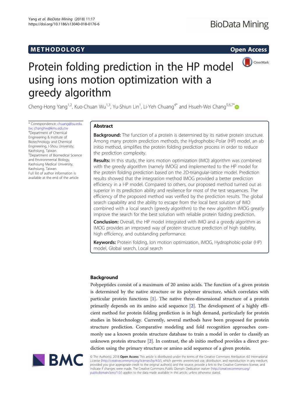 Protein Folding Prediction in the HP Model Using Ions Motion