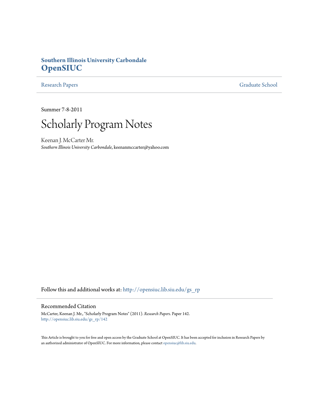 Scholarly Program Notes Keenan J