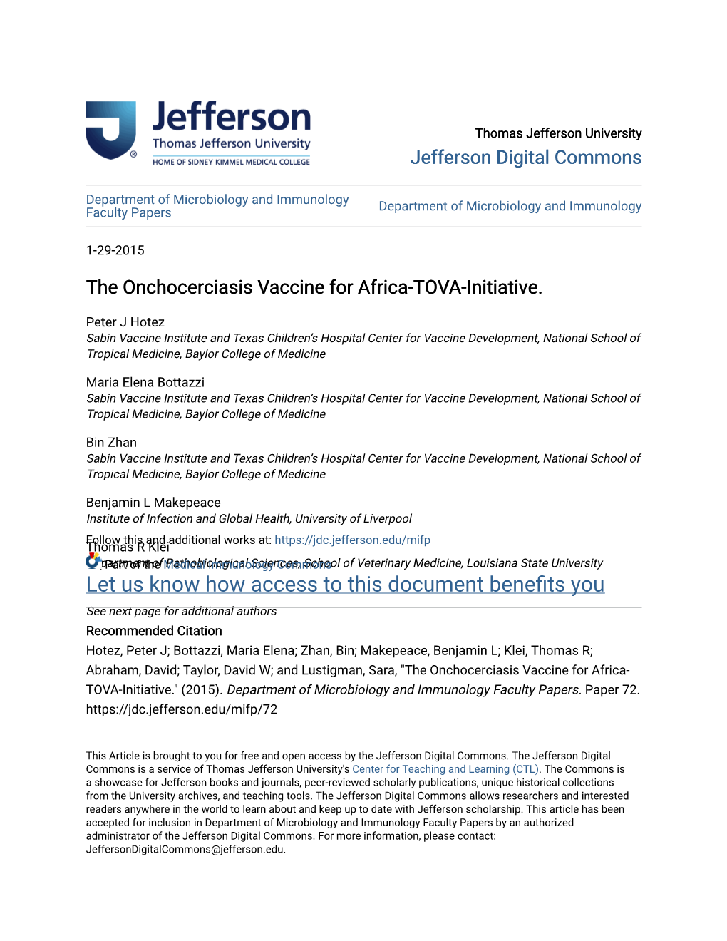 The Onchocerciasis Vaccine for Africa-TOVA-Initiative