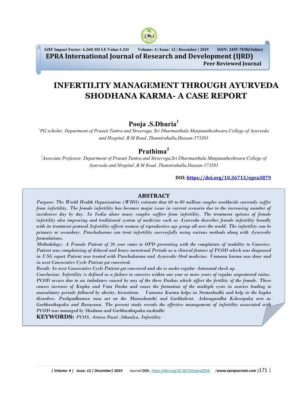 Infertility Management Through Ayurveda Shodhana Karma- a Case Report