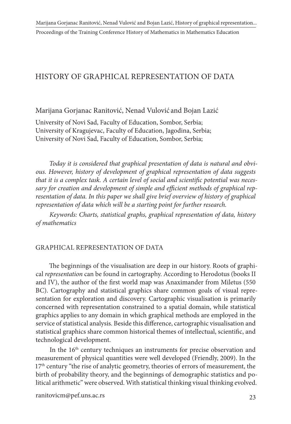 History of Graphical Representation of Data