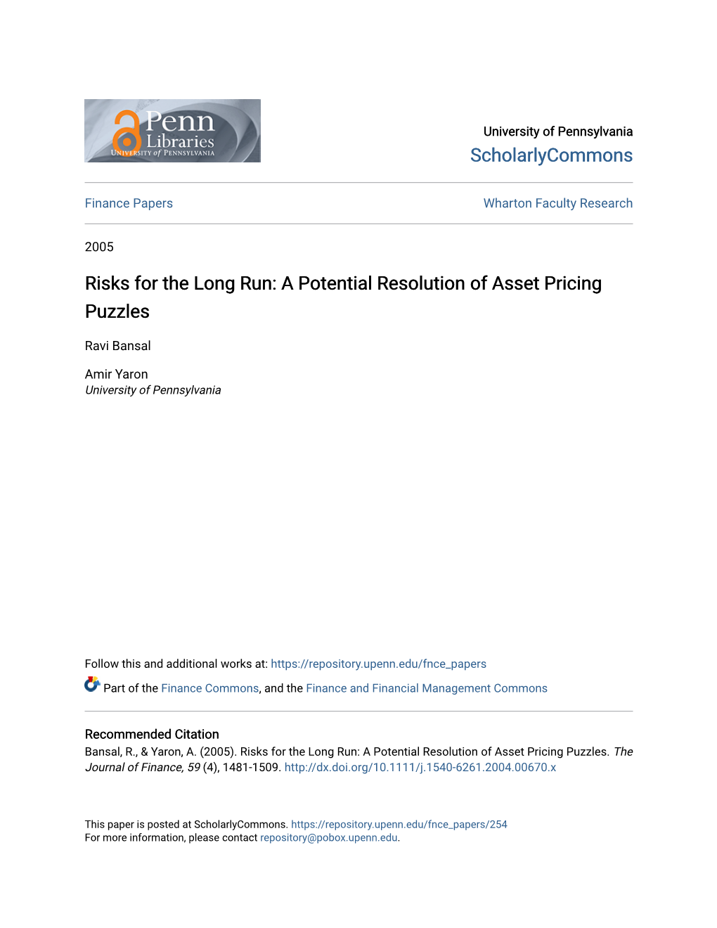 Risks for the Long Run: a Potential Resolution of Asset Pricing Puzzles
