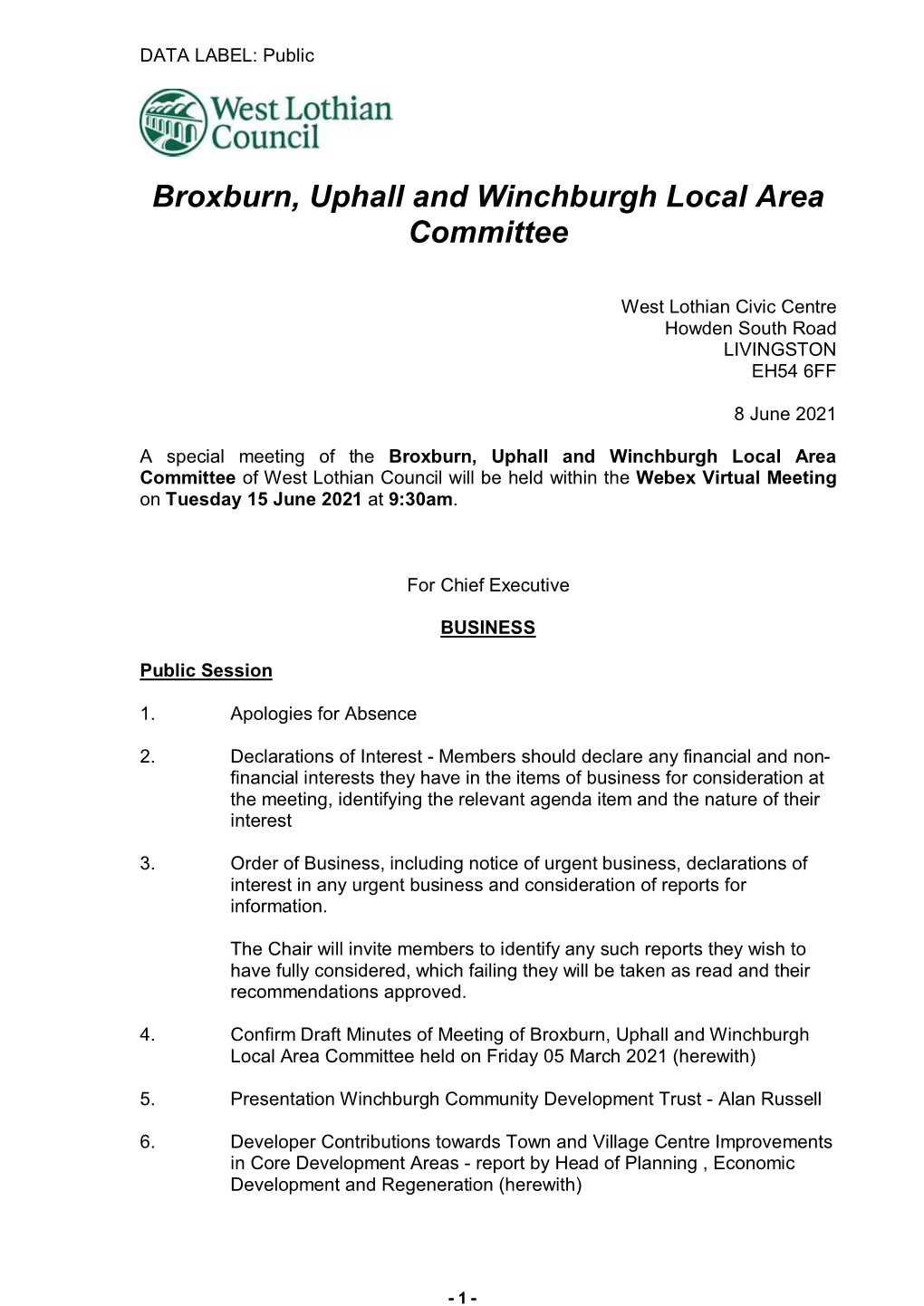 Broxburn, Uphall and Winchburgh Local Area Committee